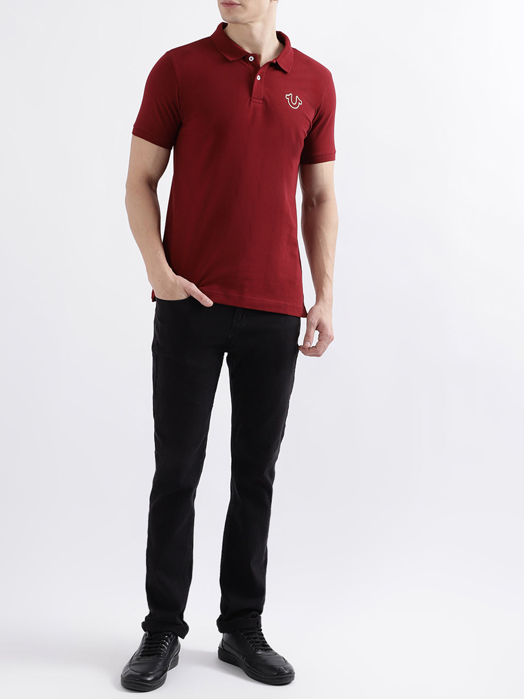 True Religion Maroon Fashion Regular Fit Polo T-Shirt