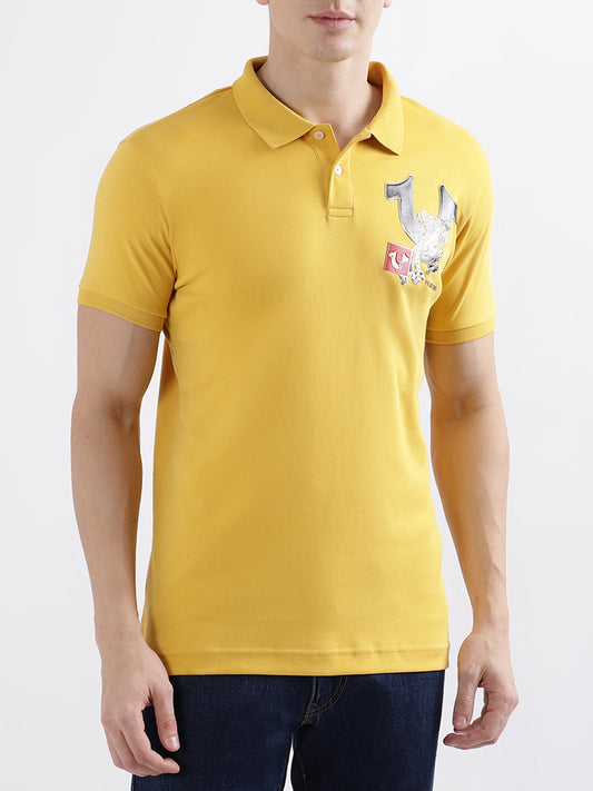 True Religion Yellow Fashion Logo Regular Fit Polo T-Shirt