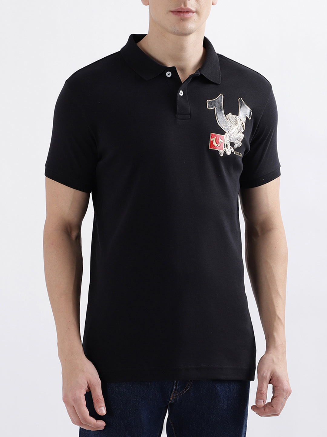 True Religion Black Fashion Logo Regular Fit Polo T-Shirt