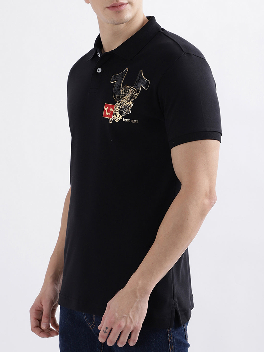 True Religion Black Fashion Logo Regular Fit Polo T-Shirt