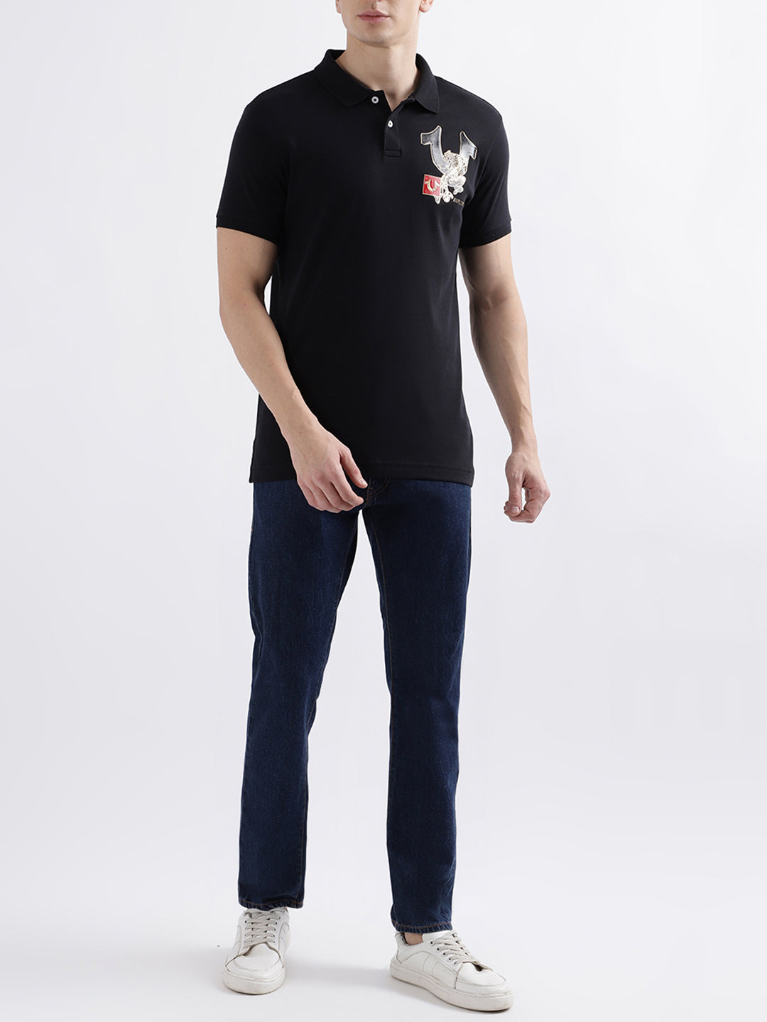 True Religion Black Fashion Logo Regular Fit Polo T-Shirt