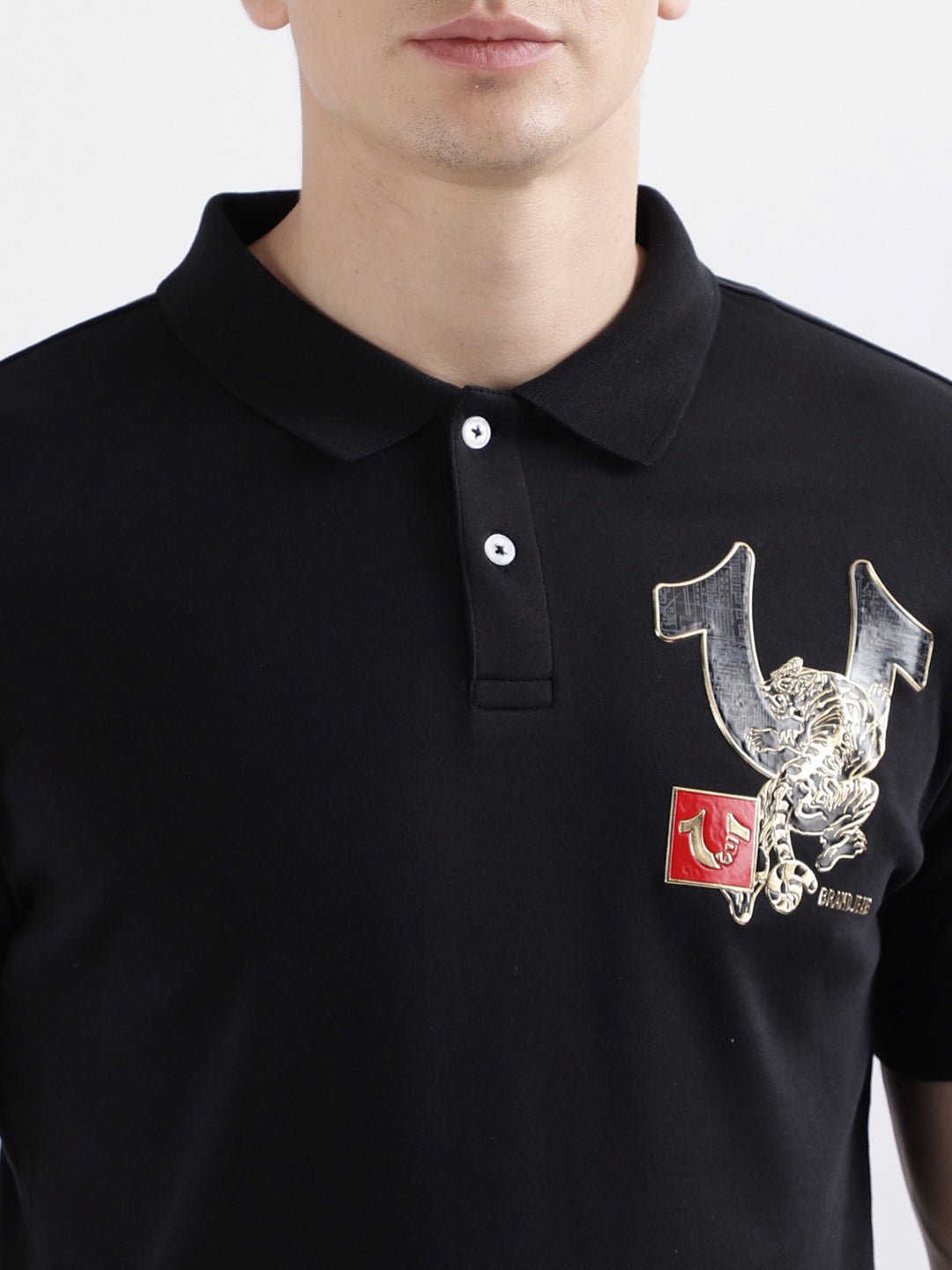 True Religion Black Fashion Logo Regular Fit Polo T-Shirt