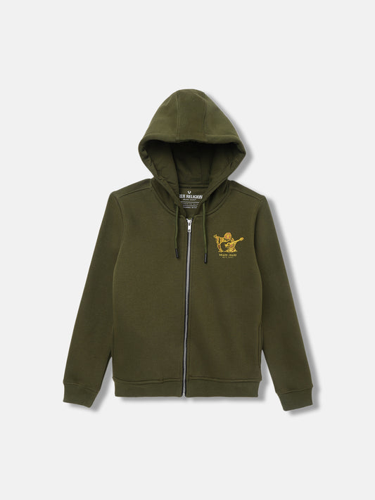 True Religion Olive Boys Solid Hooded Long Sleeves Sweatshirt