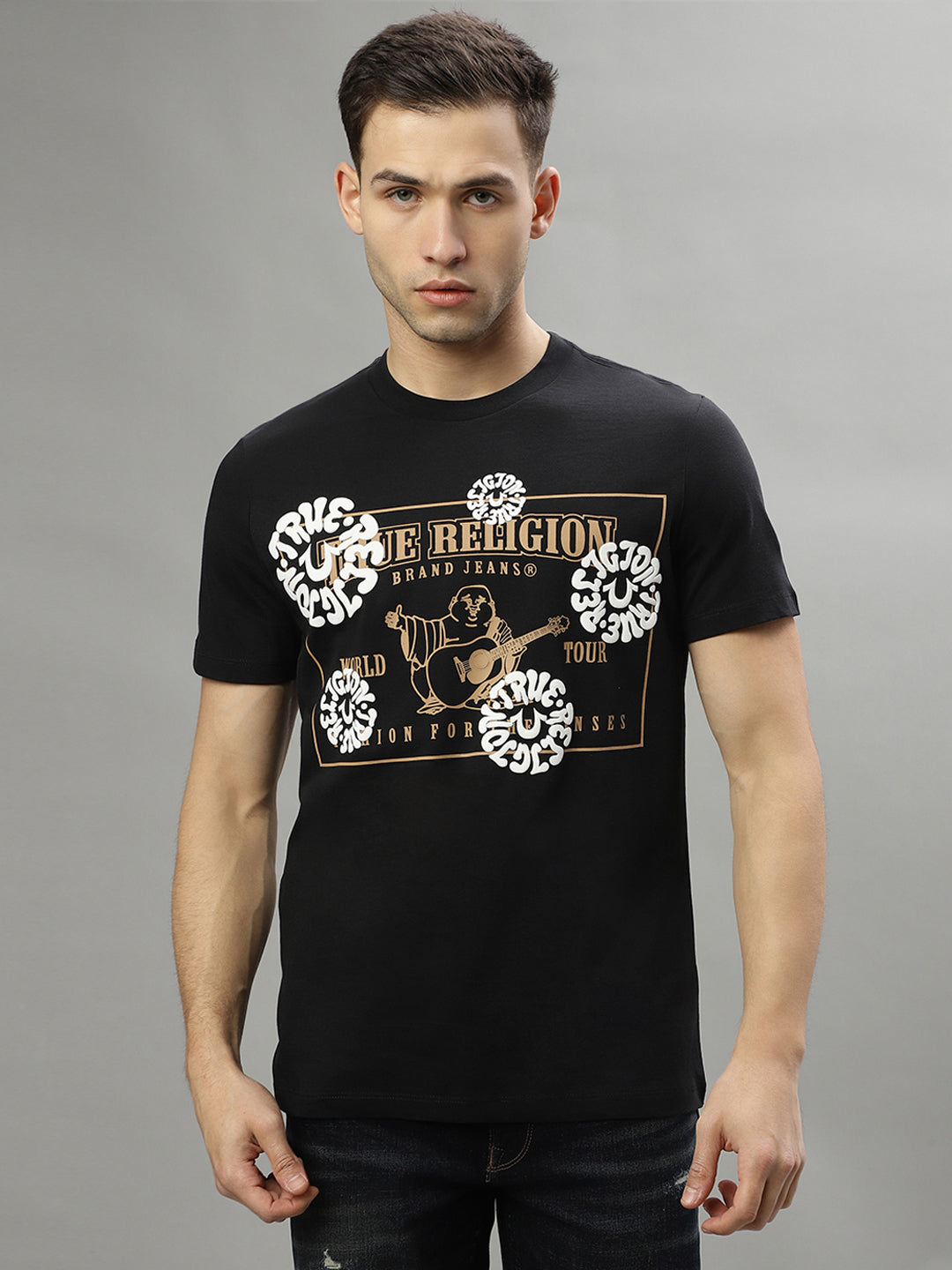 True Religion Black Fashion Printed Regular Fit T-Shirt