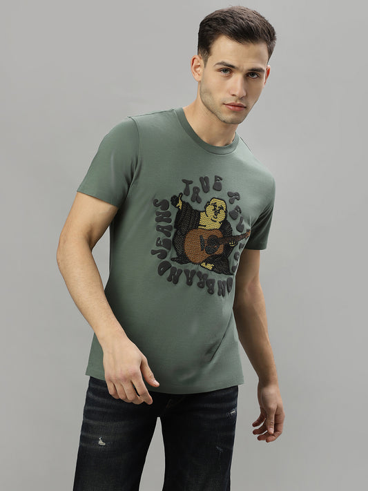 True Religion Green Fashion Printed Regular Fit T-Shirt