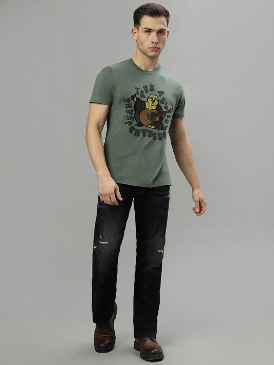 True Religion Green Fashion Printed Regular Fit T-Shirt
