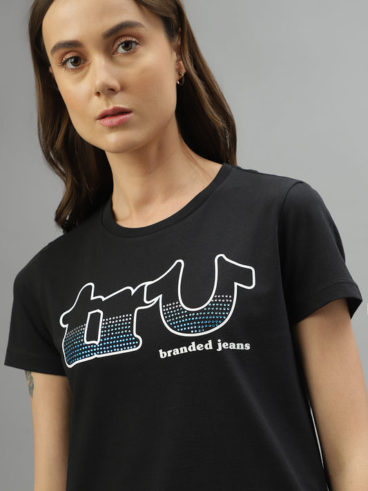True Religion Black Fashion Printed Regular Fit T-Shirt