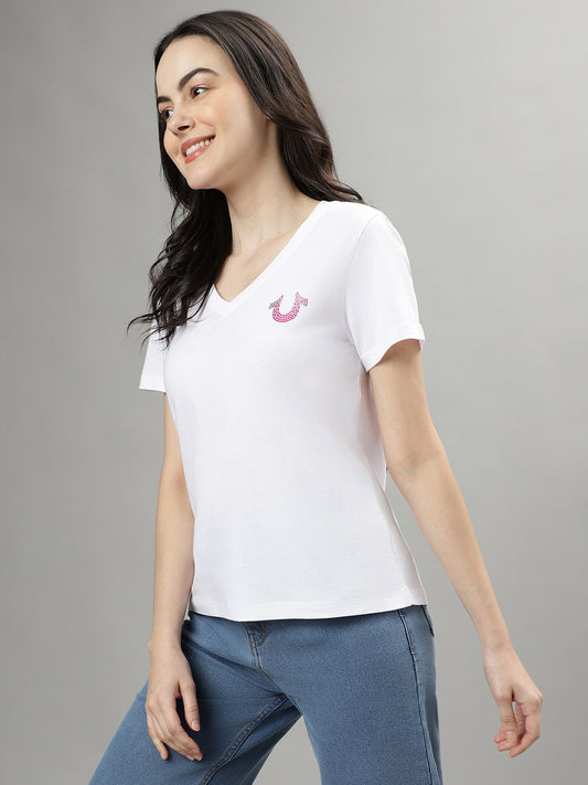 True Religion White Fashion Logo Regular Fit T-Shirt