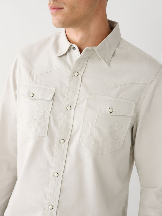 True Religion Men Grey Solid Spread Collar Long Sleeves Shirt
