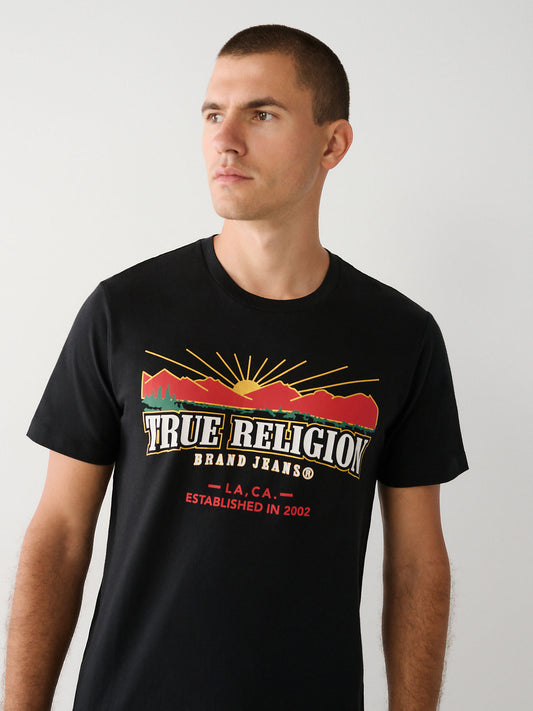 True Religion Men Black Printed Round Neck Short Sleeves T-shirt