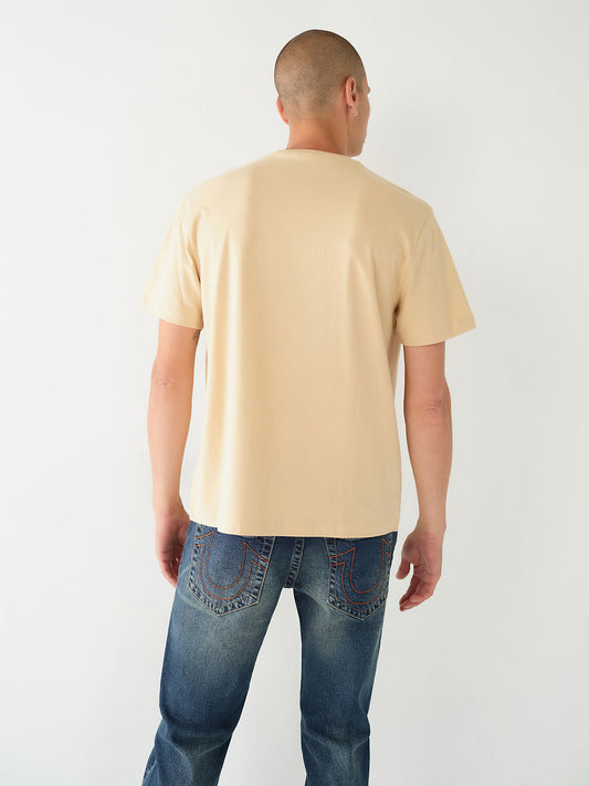True Religion Men Beige Printed Round Neck Short Sleeves T-shirt