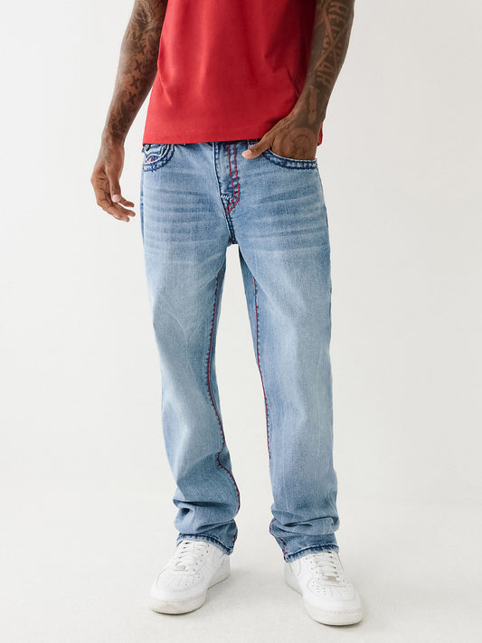True Religion Men Blue Mid-rise Straight Fit Faded Jeans