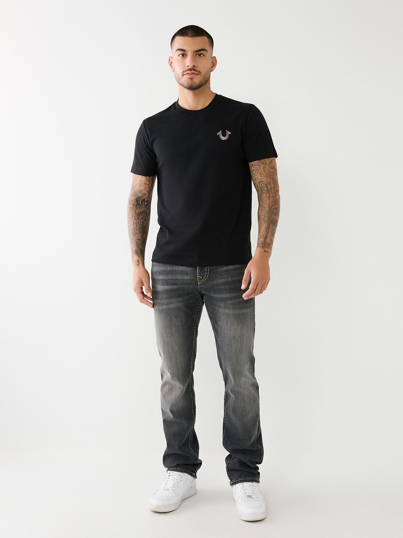 Shop True Religion Men Black Ricky Super T Straight Fit Faded