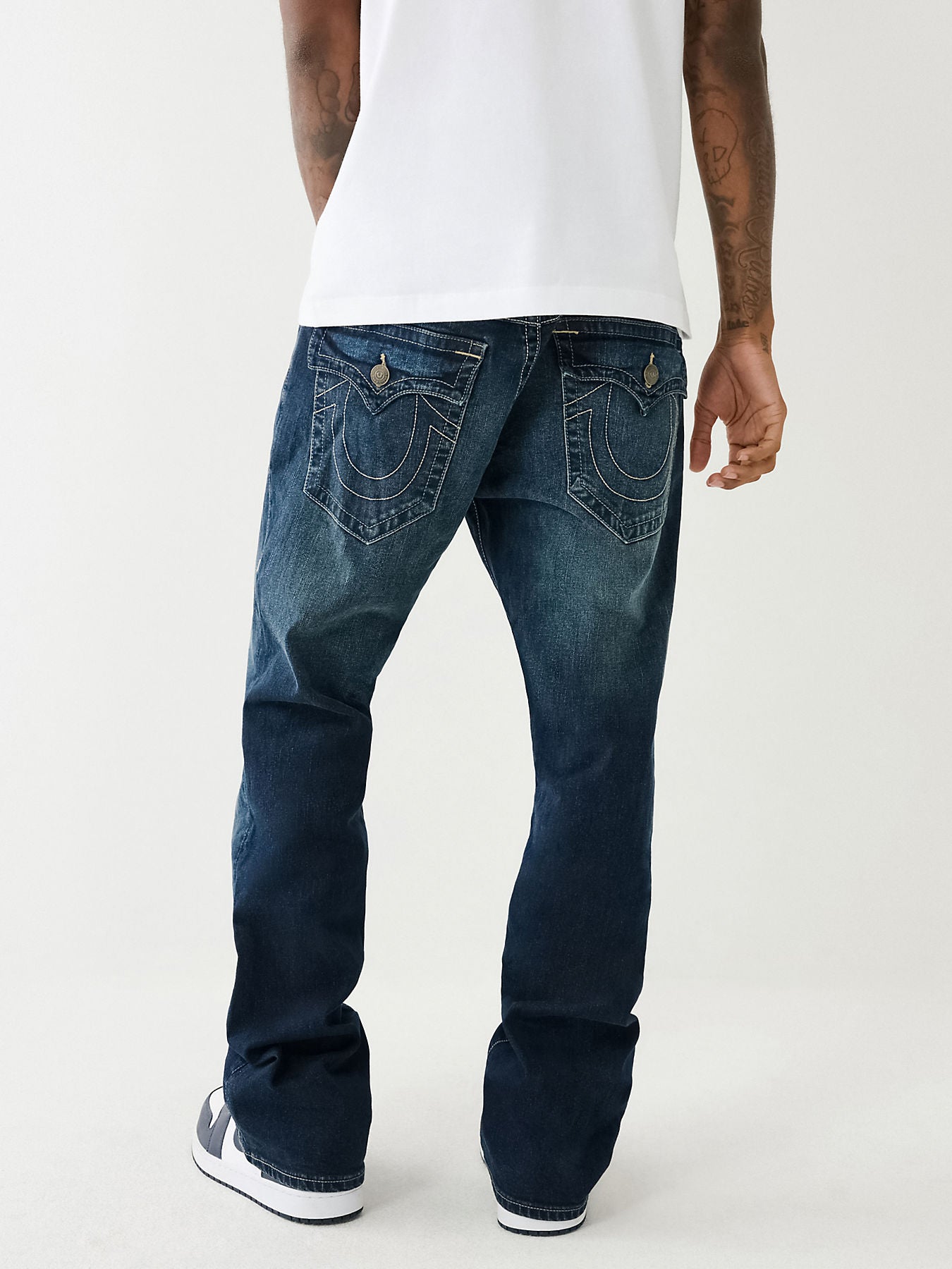 True Religion Men Blue Billy Flap Bootcut Faded Jeans