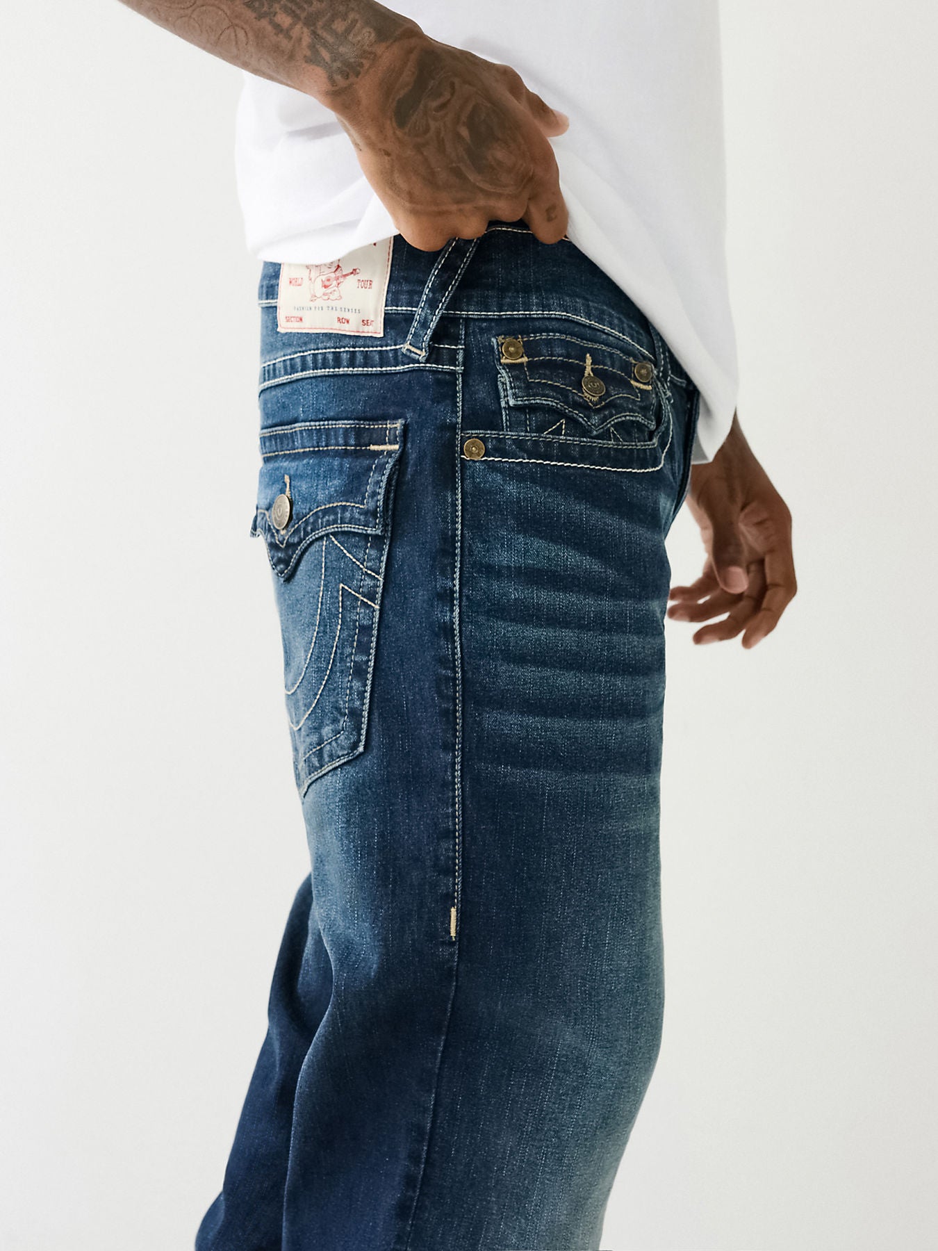 True Religion Men Blue Billy Flap Bootcut Faded Jeans