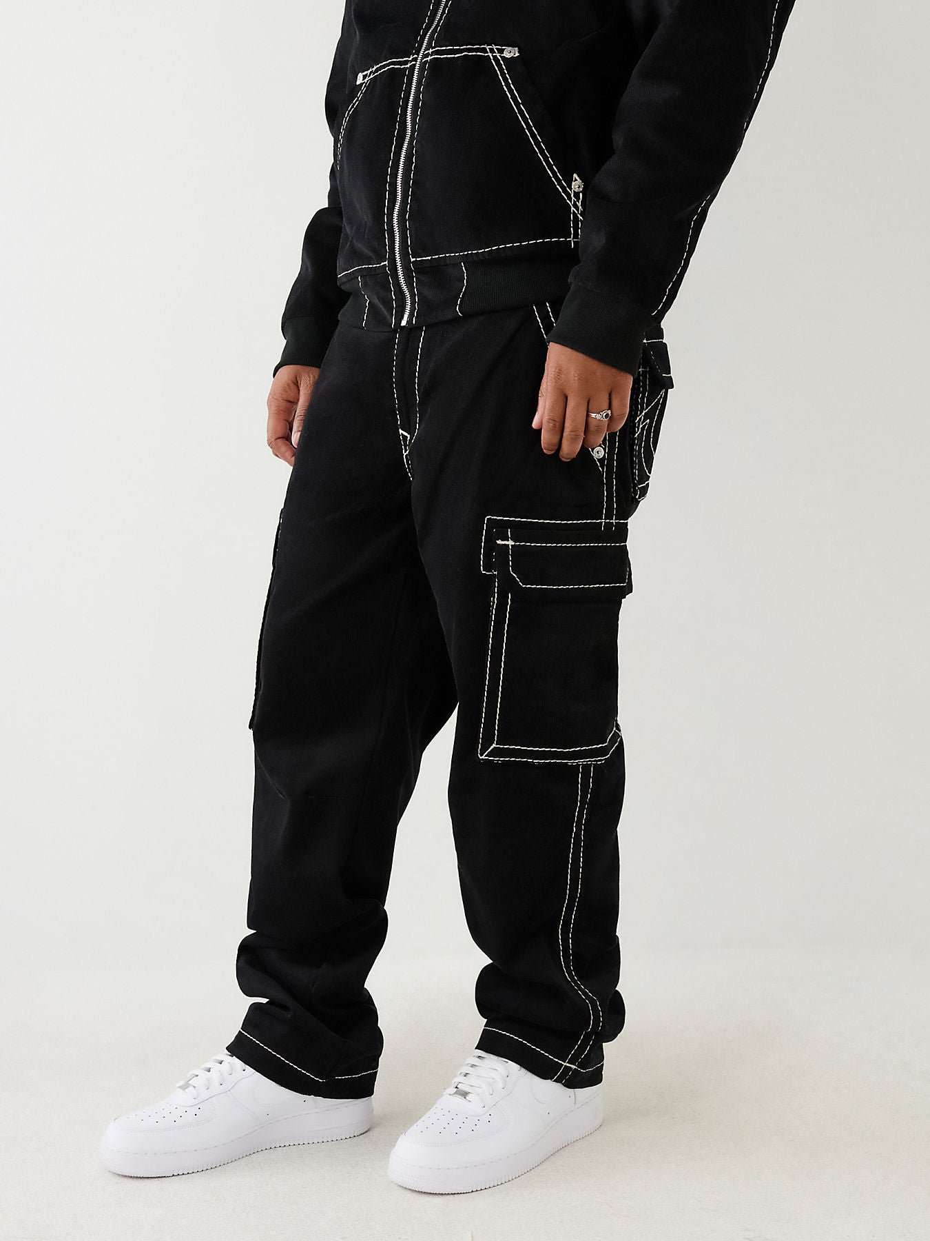 True Religion Men Black Corduroy Big T Relaxed Fit Jeans