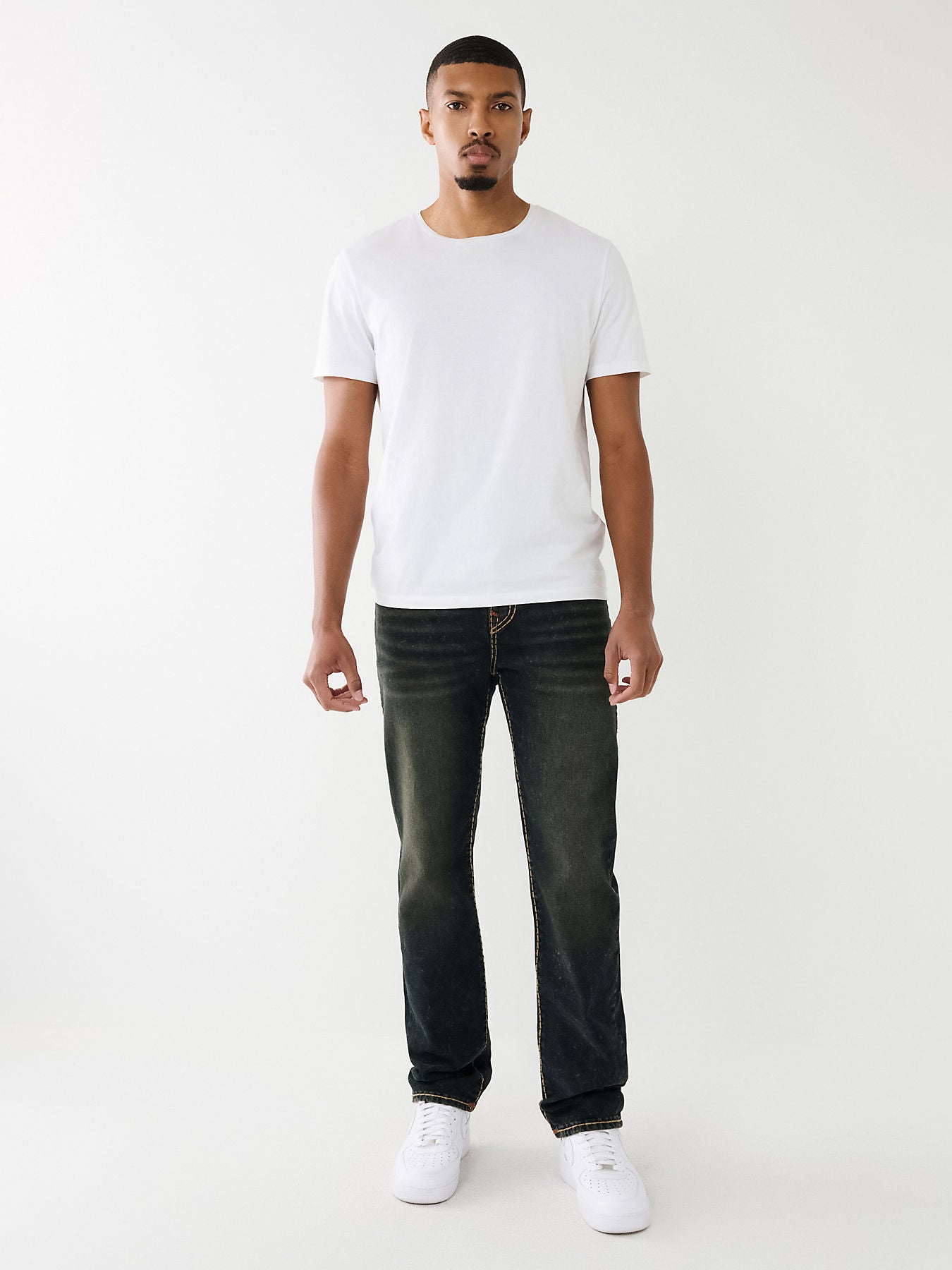 True Religion Men Blue Ricky Super T Straight Fit Faded Jeans