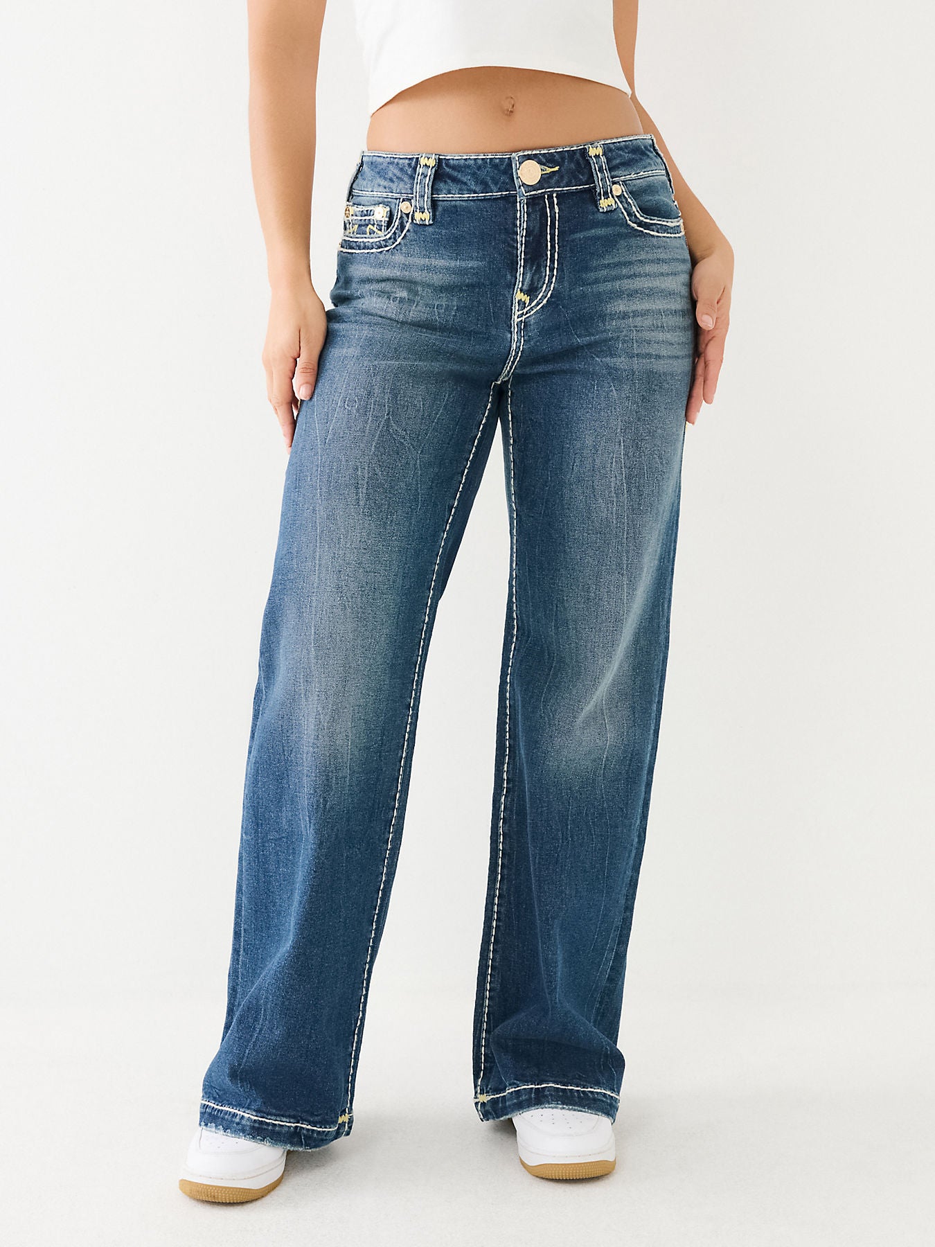 True Religion Women Blue Super T Flared Faded Jeans