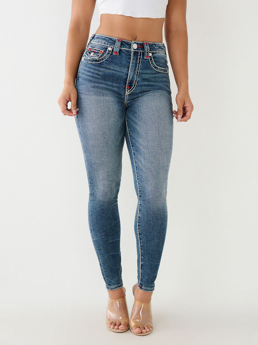 True Religion Women Blue High-rise Skinny Fit Faded Jeans