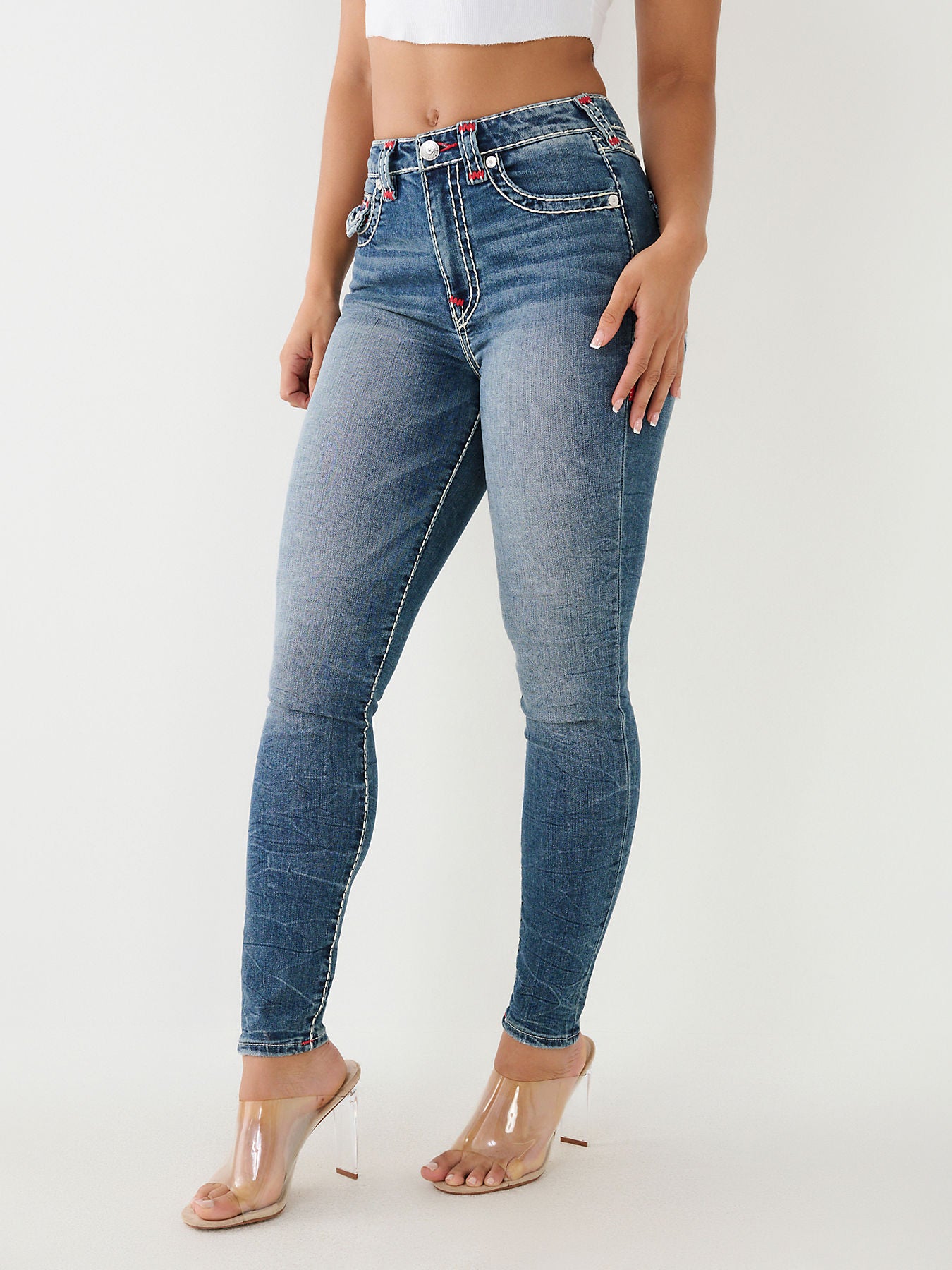 True Religion Women Super T Skinny Fit Faded Jeans
