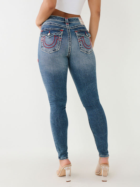 True Religion Women Blue High-rise Skinny Fit Faded Jeans