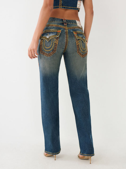 True Religion Women Blue Mid-rise Relaxed Fit Faded Jeans