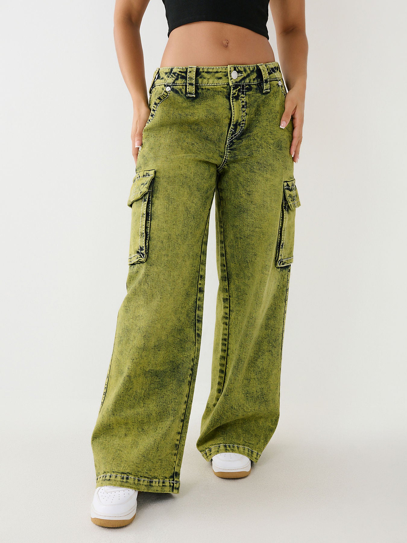 True Religion Women Green Big T Flared Jeans