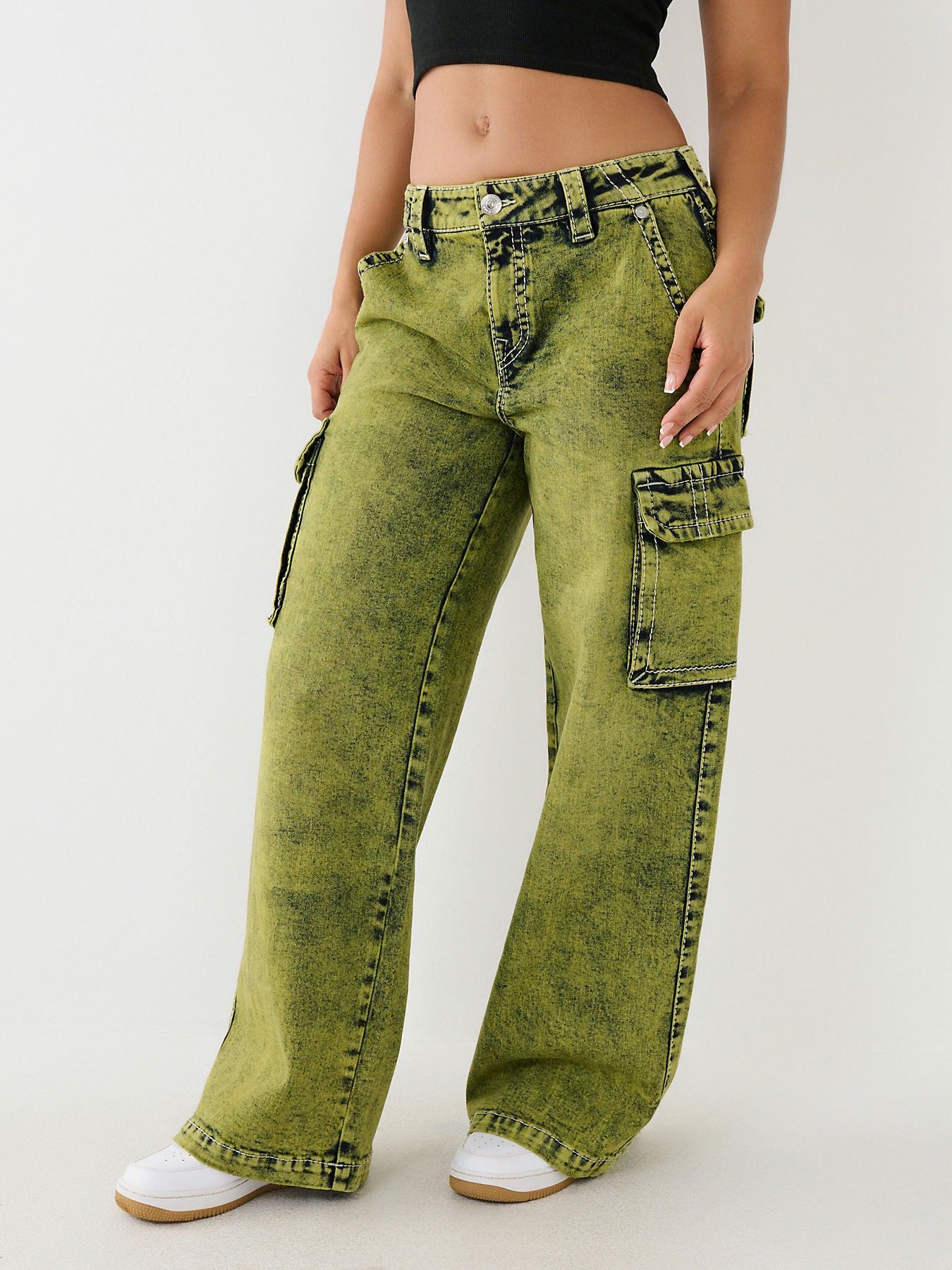 True Religion Women Green Big T Flared Jeans