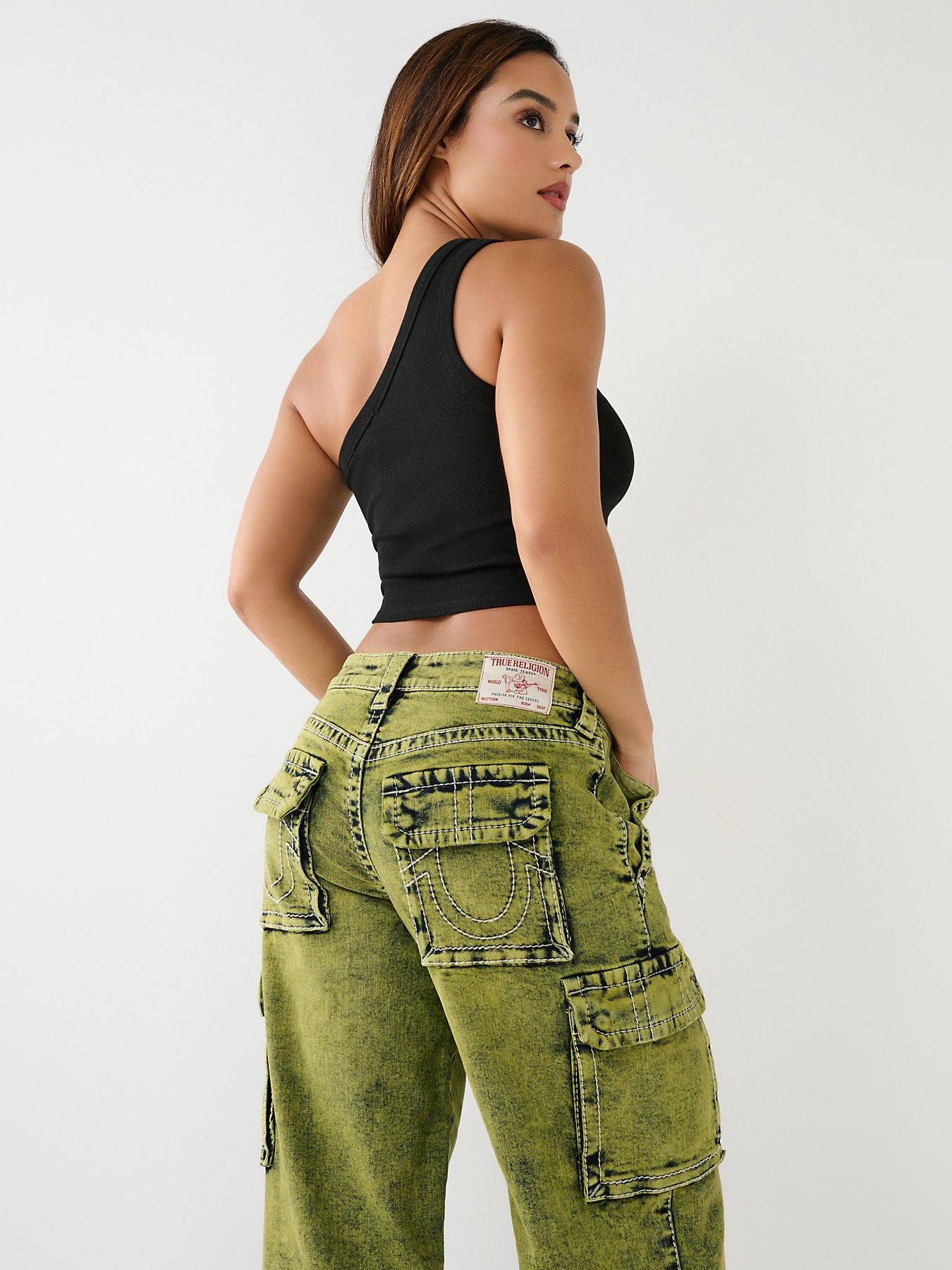 True Religion Women Green Big T Flared Jeans