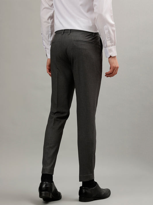 Lindbergh Men Grey Solid Mid-Rise Slim Fit Formal Trouser