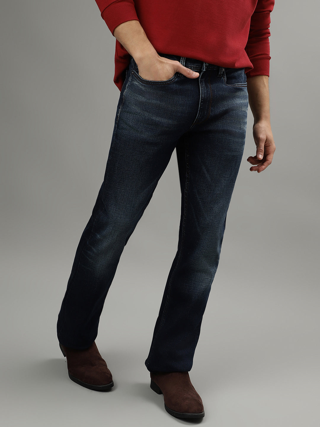 Iconic Men Blue Solid Mid-Rise Bootcut Jeans