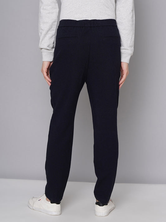 Lindbergh Men Navy Blue Solid Mid-rise Regular Fit Trouser