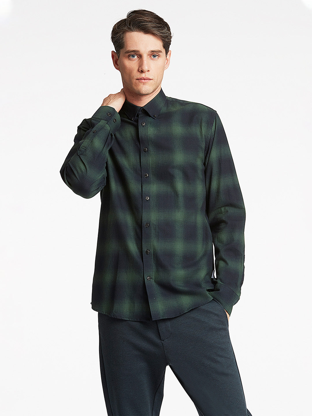 Lindbergh Green Checked Relaxed Fit Shirt