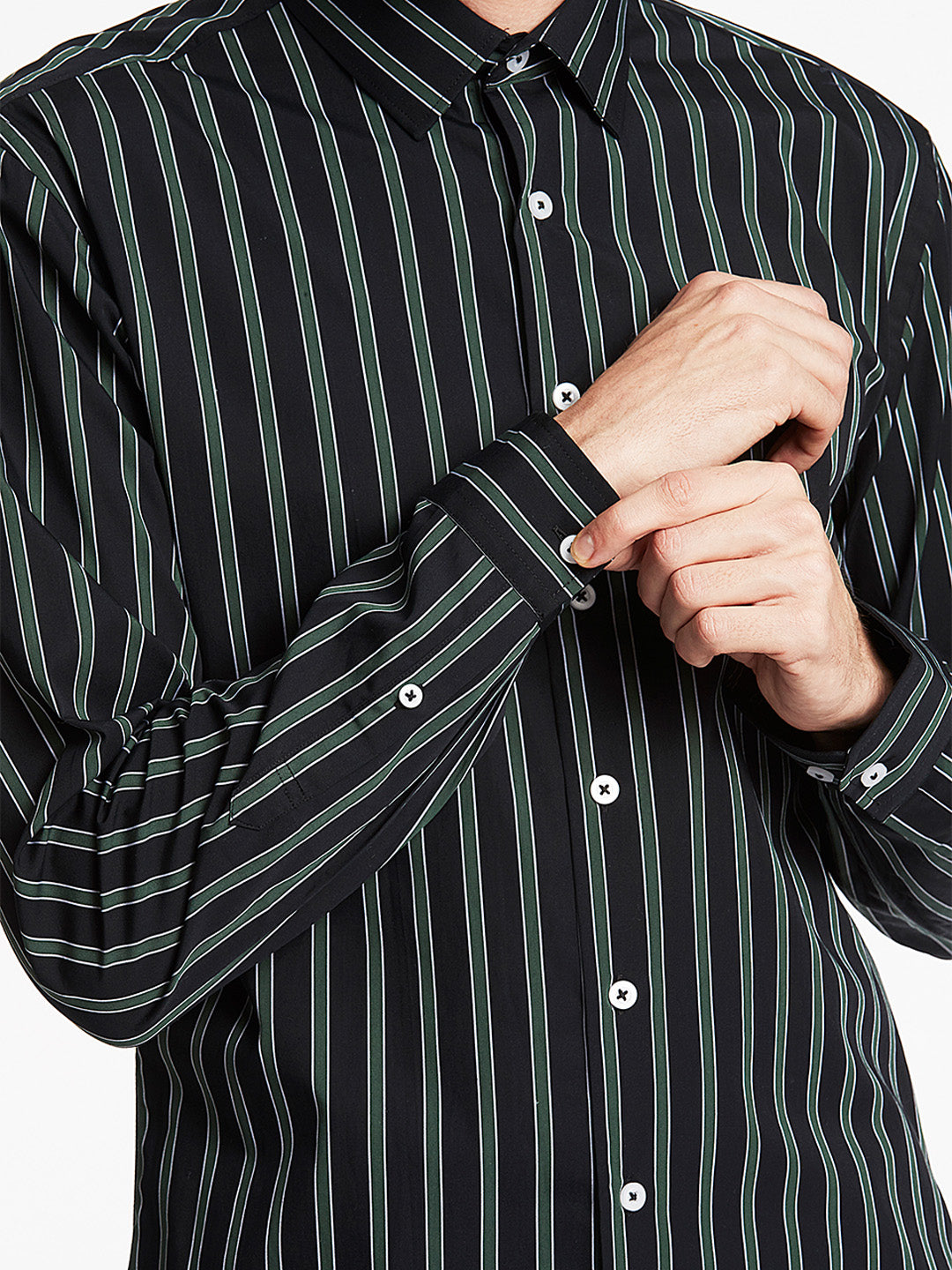 Lindbergh Men Black Striped Collar Shirt