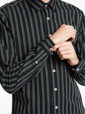Lindbergh Men Black Striped Collar Shirt