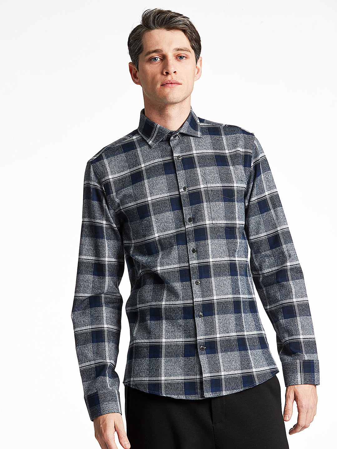 Lindbergh Navy Blue Checked Slim Fit Shirt