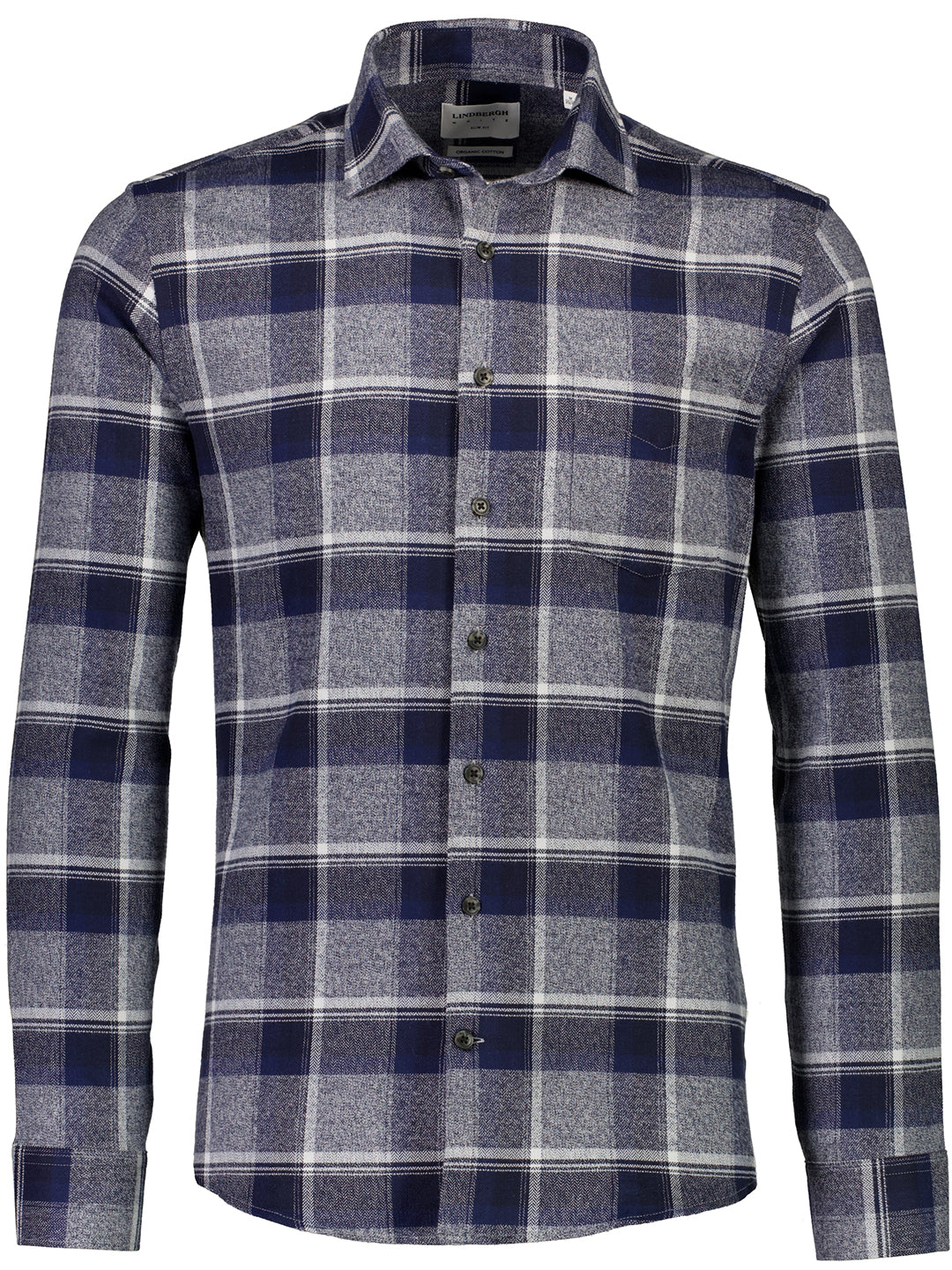 Lindbergh Navy Blue Checked Slim Fit Shirt
