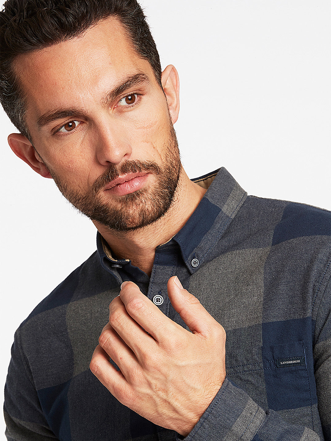 Lindbergh Blue Checked Relaxed Fit Shirt