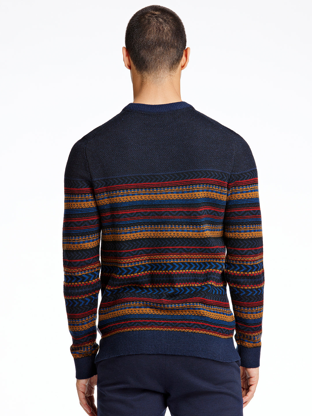 Lindbergh Men Navy Blue Striped Sweater