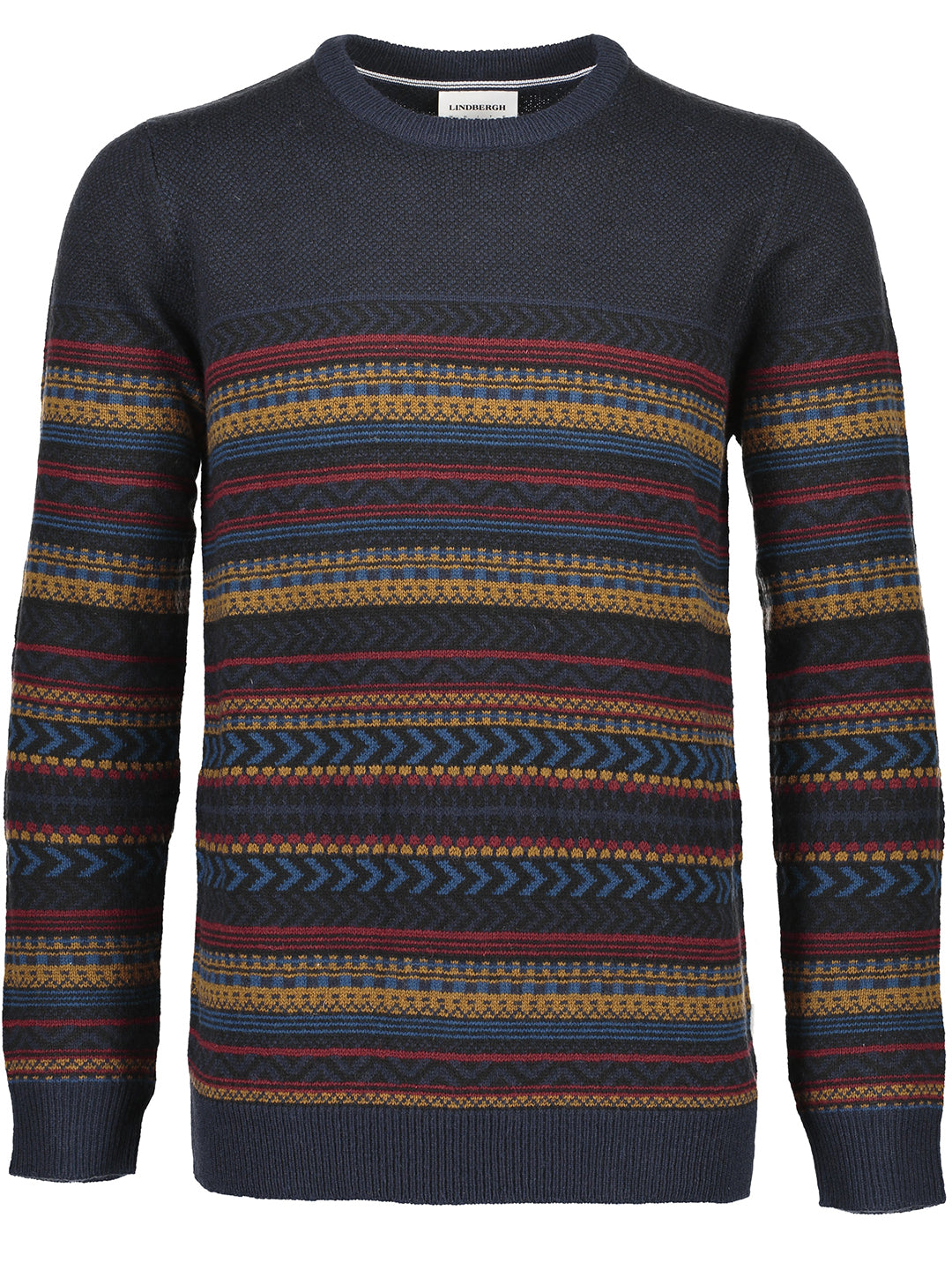 Lindbergh Men Navy Blue Striped Sweater