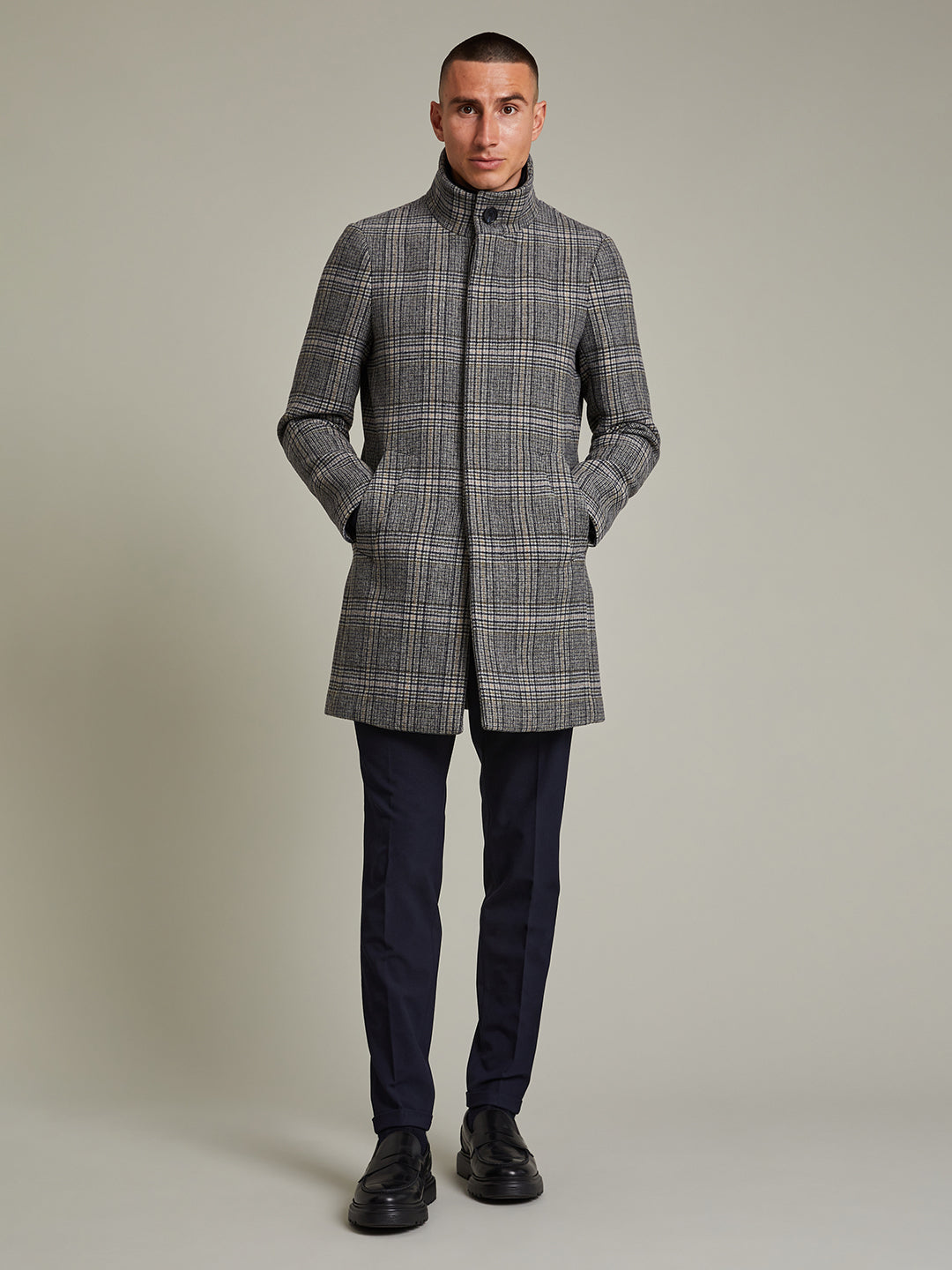 Matinique Men Grey Checked Overcoat