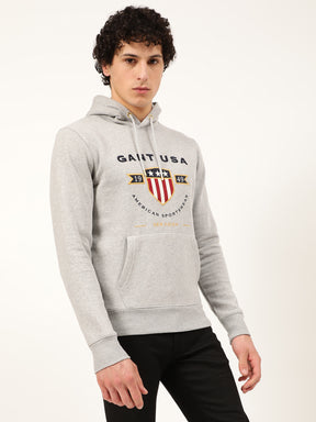 Gant Men Grey Printed Hooded Sweatshirt