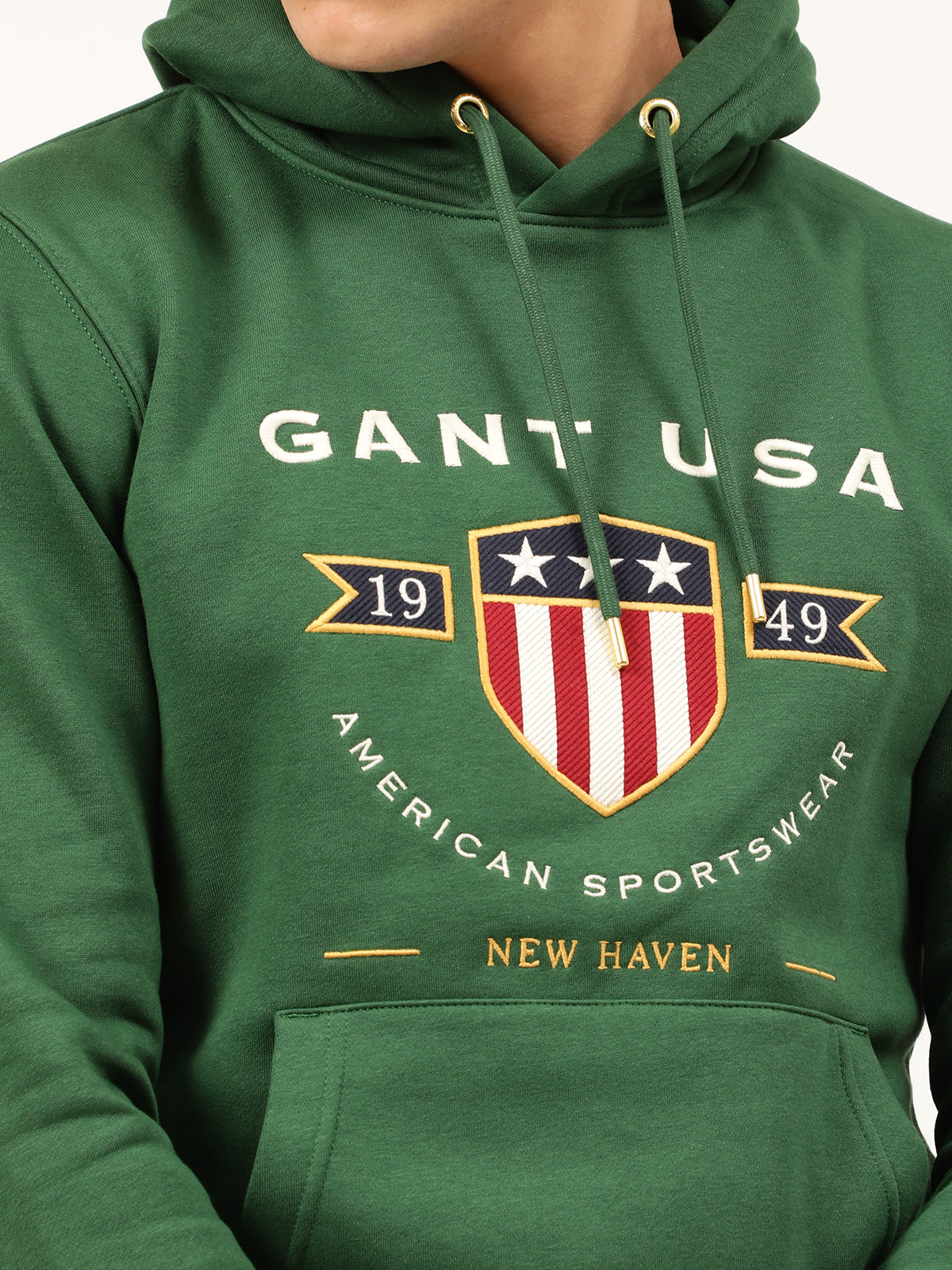 Gant Men Green Printed Hooded Sweatshirt