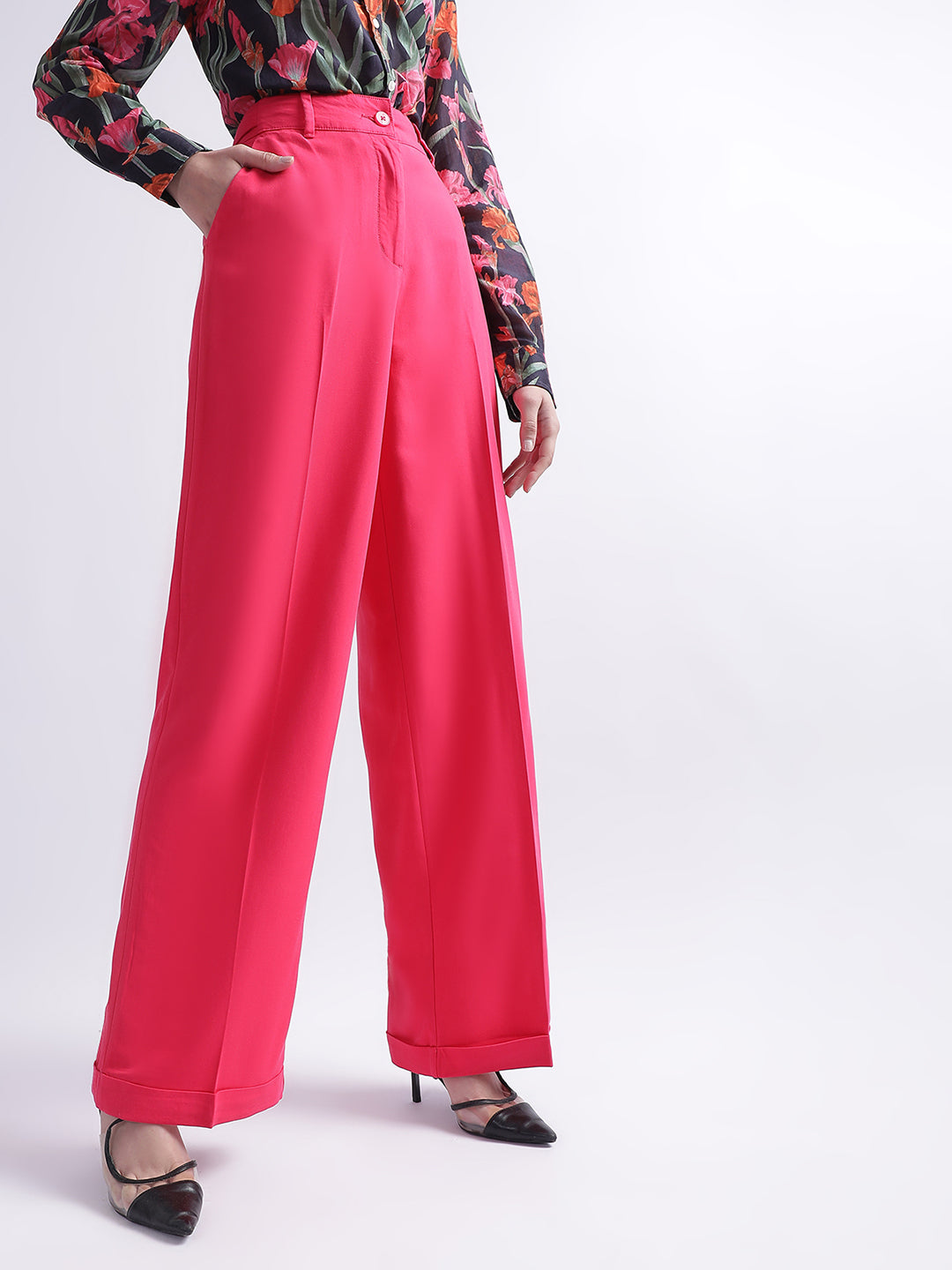 SASSAFRAS worklyf Women HighRise Easy Wash Flared Parallel Trousers   Absolutely Desi