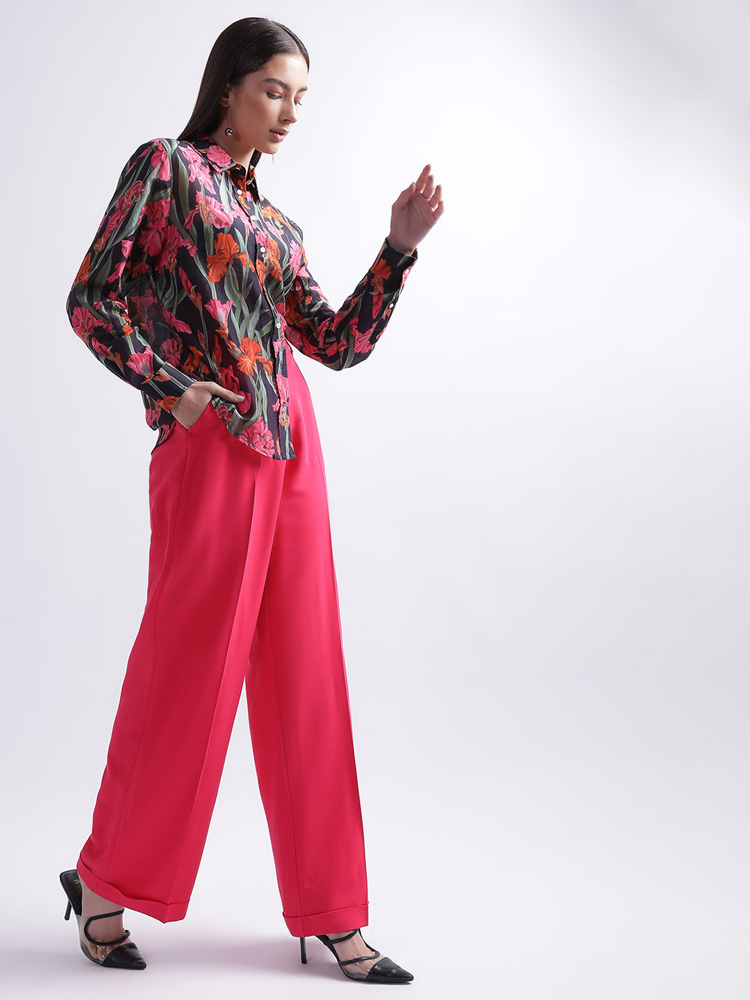 Buy Women Beige Flared SelfStriped Parallel Trousers online  Looksgudin