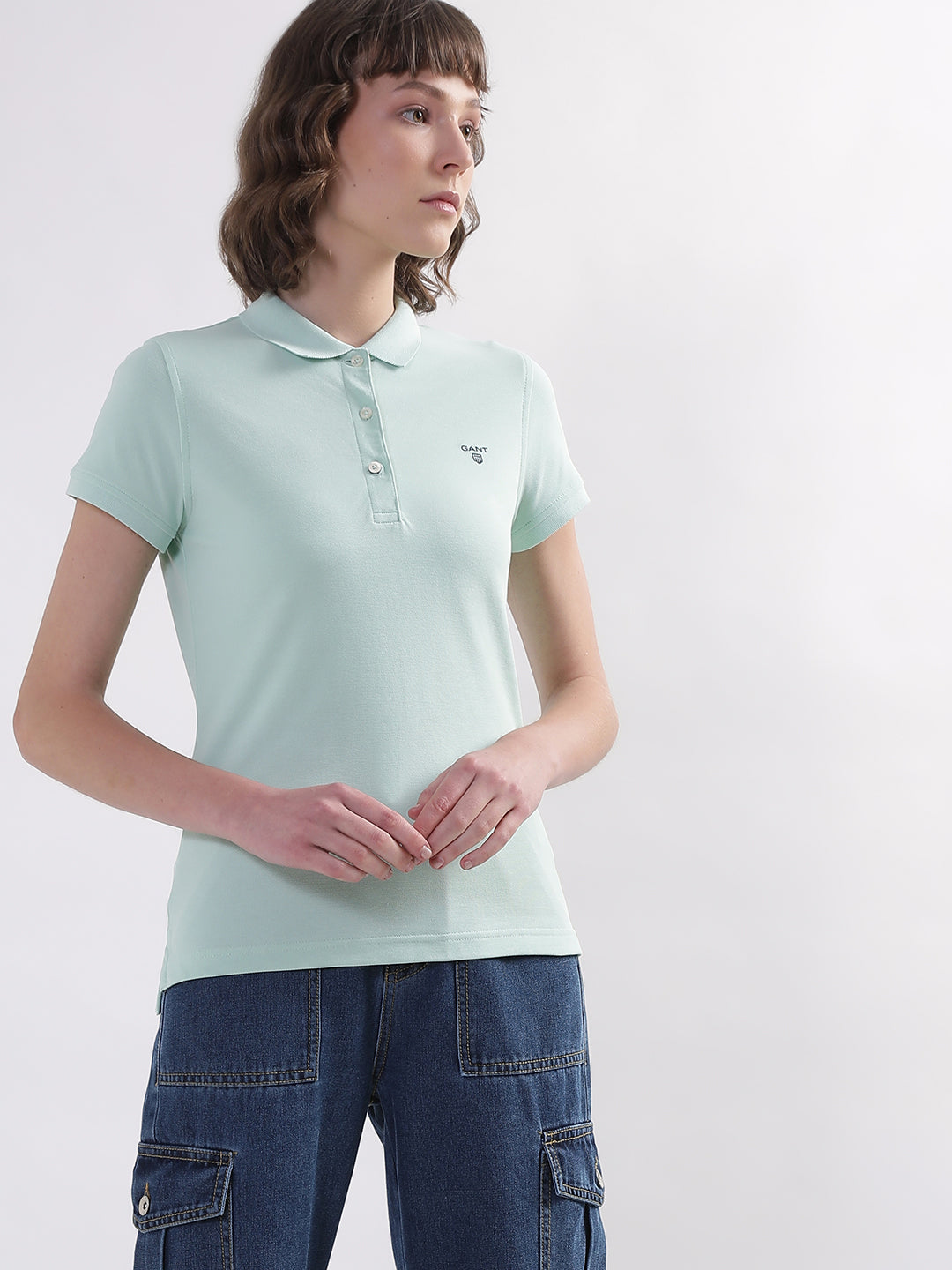 Gant Women Pure Cotton Polo Collar T-shirt