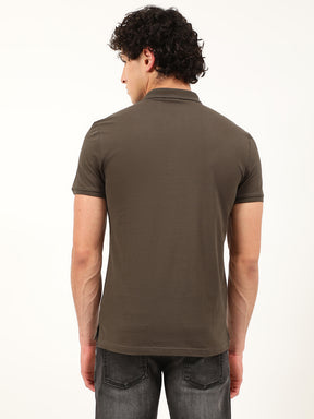 Antony Morato Men Olive Green Polo Collar Slim Fit T-shirt
