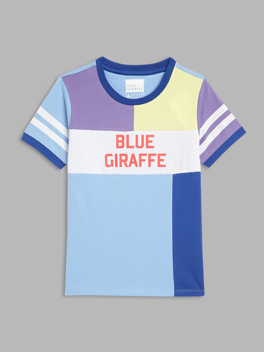 Blue Giraffe Boys Multi Colour blocked Round Neck TShirt