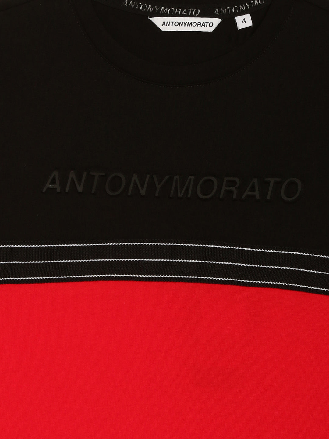 Antony Morato Kids Black & Red Color Block Regular Fit T-Shirt