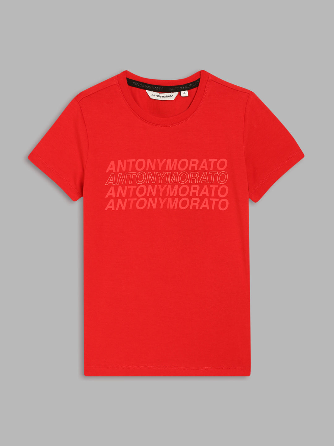 Antony Morato Boys Red Brand Logo Printed T-shirt